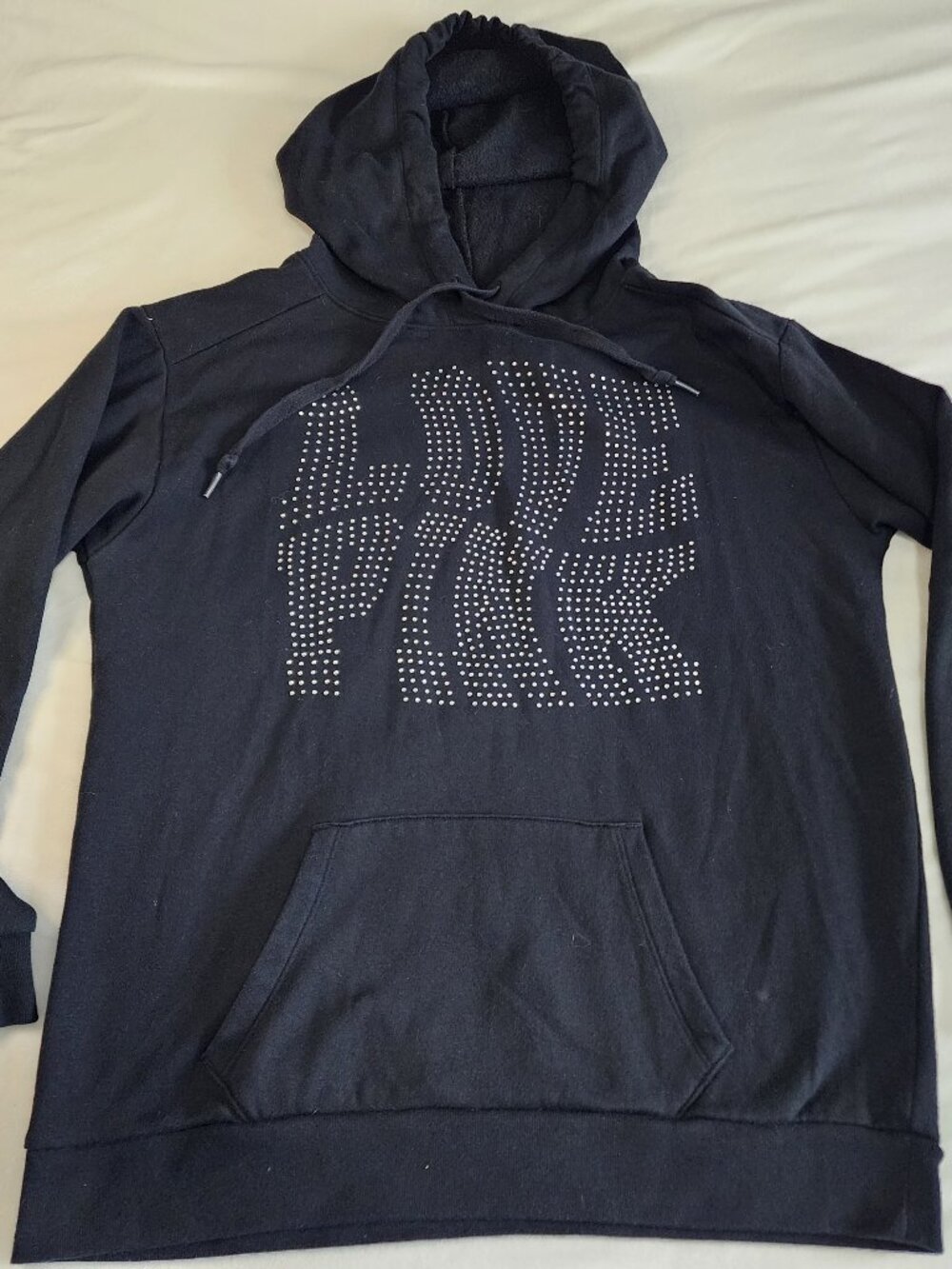 ✨ VS PINK Black Rhinestone Bling Pullover Hoodie Small - FLAW